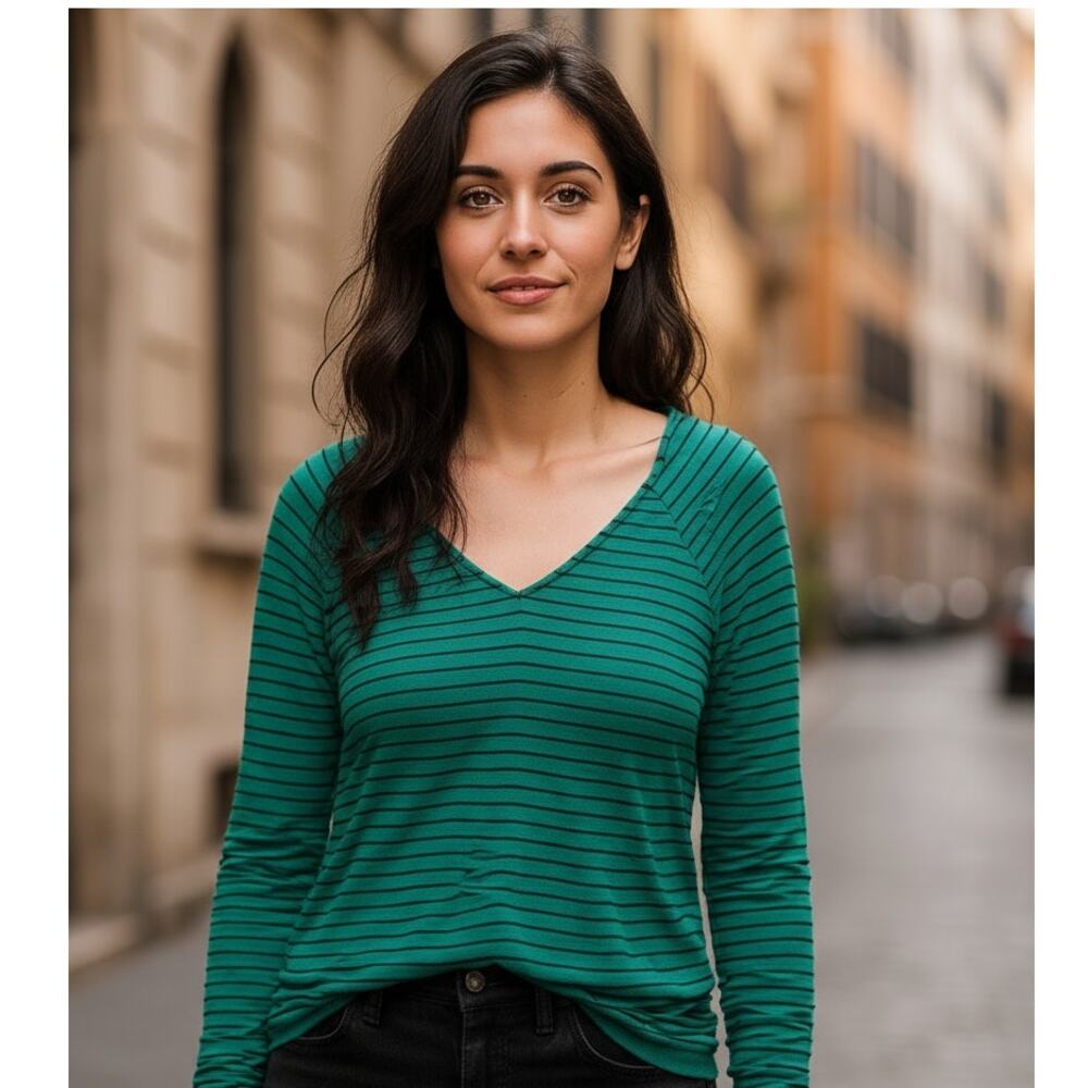 LA Made 100 Percent Cotton Revolve Brand Sweater Green/Black Stripe M